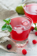 Cranberry a refreshing drink in the glasses.
