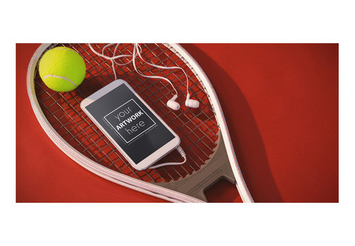 Smartphone on Tennis Racket Mockup