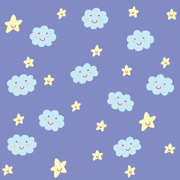 Seamless pattern with clouds and stars