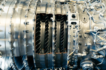 The pipes and mechanical systems of an aircraft jet engine. Would make a great steam punk...