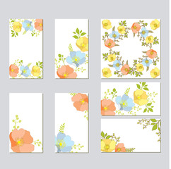 Botanic card with wild flowers and leaves.