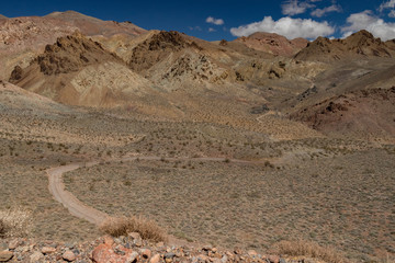 Titus Canyon Road winding through Grapevine Mountains in the Mojave Desert at Death Valley National Park California