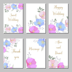 Botanic card with wild flowers and leaves.