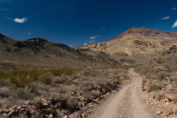 Titus Canyon Road winding through Grapevine Mountains in the Mojave Desert at Death Valley National Park California