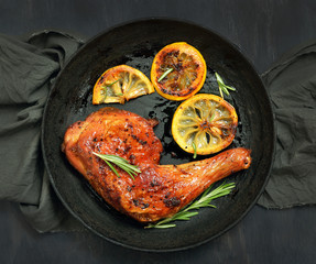 Barbecue chicken leg and roasted lemon