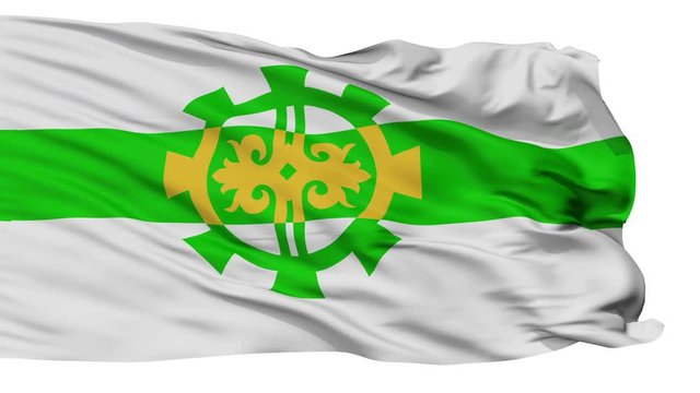 Argun  flag, city of Russia, realistic animation isolated on white seamless loop - 10 seconds long (alpha channel is included)