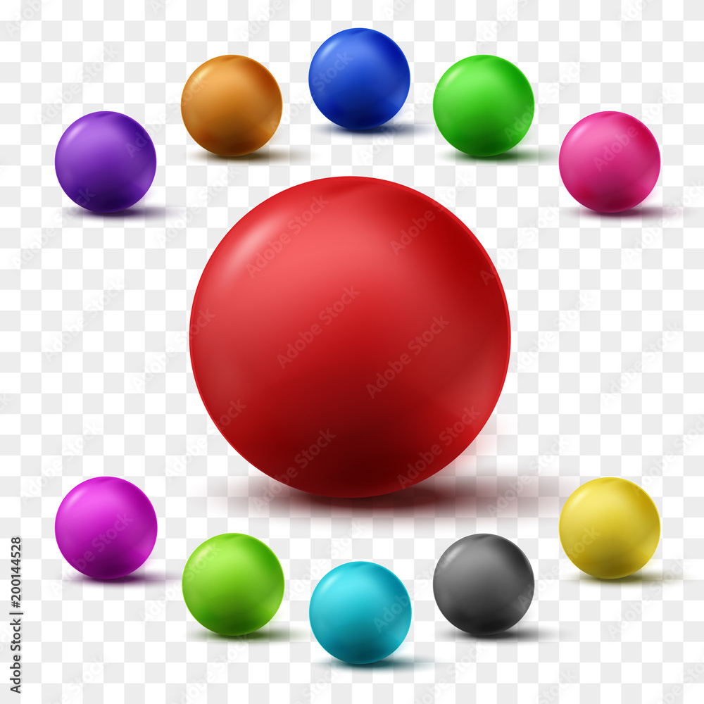 Poster Set of colorful glossy spheres isolated on transparent background. Vector balls.