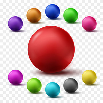 Set of colorful glossy spheres isolated on transparent background. Vector balls.