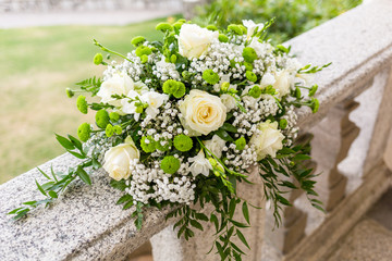 Beautiful flower wedding decoration in a church