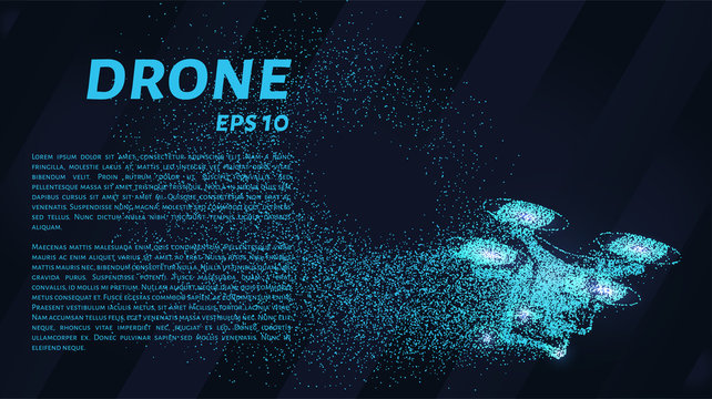 The drone of the particles. The quadcopter consists of circles and points. Vector illustration.