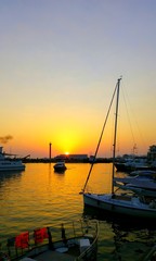 Fototapeta premium boats at sunset