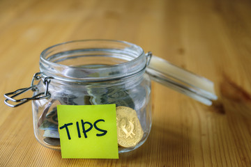 Jar for money tips with bitcoin