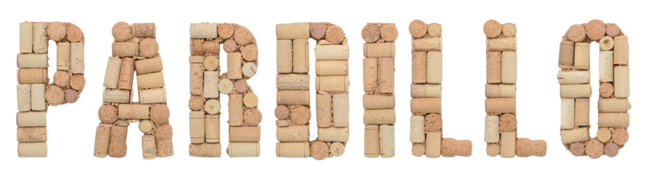Grape variety Pardillo made of wine corks Isolated on white background