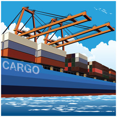 Loading of containers by large port cranes