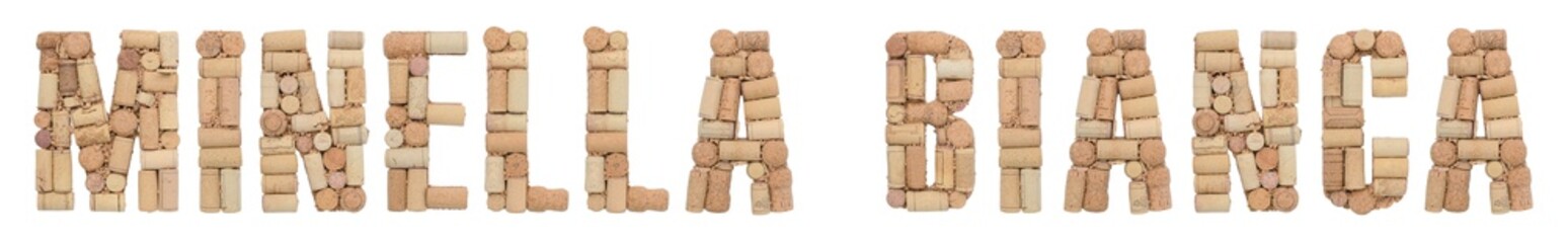Grape variety Minella bianca made of wine corks Isolated on white background