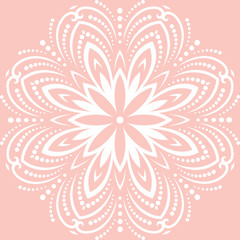 Oriental white pattern with arabesques and floral elements. Traditional classic ornament. Vintage pattern with arabesques