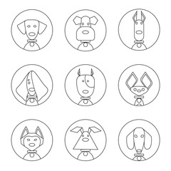 Linear set of icons of dogs