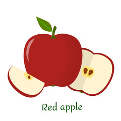 Red Apple icon in flat style isolated on white background.