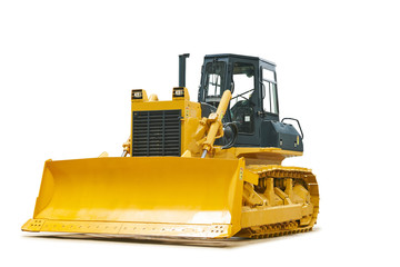 Bulldozer loader machine for earthmoving works on white © Kadmy