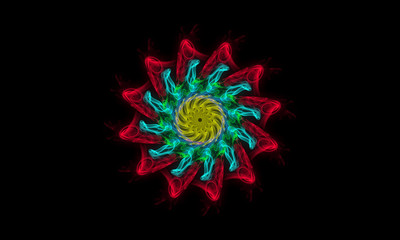 Abstract colorful round flower wallpaper with black background