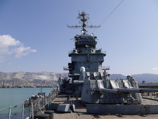 Weapons of the Soviet cruiser Mikhail Kutuzov. Novorossiysk, Russia