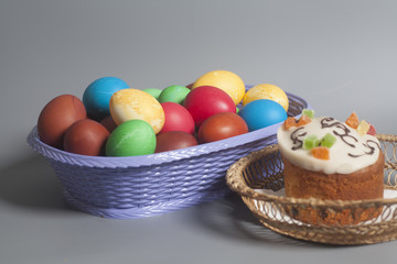 Fototapeta premium Easter cakes and colored eggs