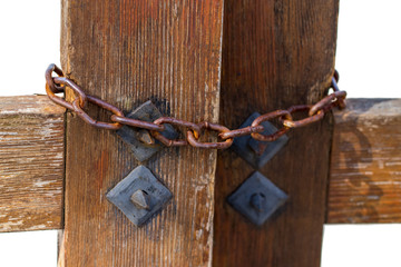 Closeup of closing the gates on metal chain