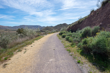 The green way of Lucainena under the blue sky in Almeria