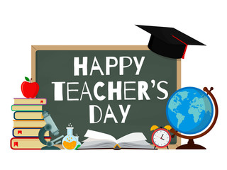 Happy Teacher's Day. Vector illustration web banner isolated on white background. EPS10.