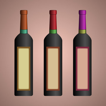 Design of a bottle for wine. A wine bottle. Capacity for alcohol. Glass containers.