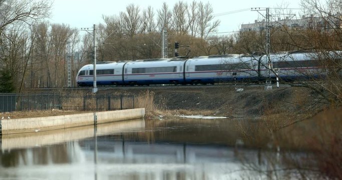 April  2, 2018 St. Petersburg, Russian Railways, intercity passenger express Peregrine