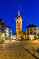 Obernai town, at night, Bas-Rhin Alsace France