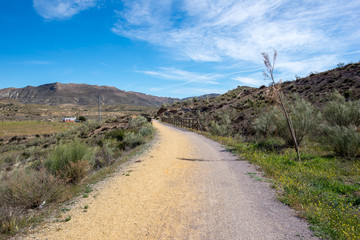 The green way of Lucainena under the blue sky in Almeria