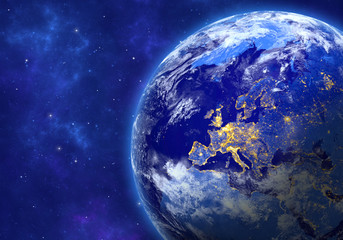 Planet Earth in space. Europe, part of Asia and Africa. Elements of this image furnished by NASA. 3D rendering.
