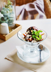 ice cream with chocolate syrup