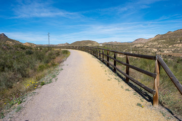The green way of Lucainena under the blue sky in Almeria