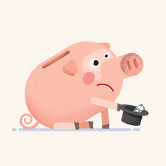 Sad empty Piggy Bank beg for money