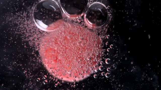 round candy similar to a tablet, dissolves in water, releasing bubbles, close-up