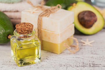 Natural cosmetic oil and natural handmade soap with avocado