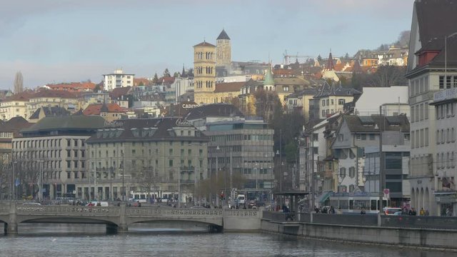 Rudolf Brun Bridge and buildings in Zurich, Switzerland 