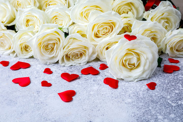 White Rose Bouquet  on a stone background Holiday Background Valentine's Day Heart Shape