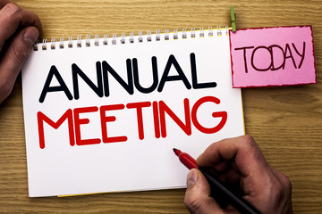 Word writing text Annual Meeting. Business concept for Yearly Company Assembly Business Conference...