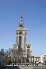 Fototapeta na wymiar View on Palace of Culture an Science and modern office buildings