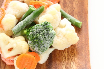 Frozen food, carrot broccoli cauliflower green bean mixed vegetable