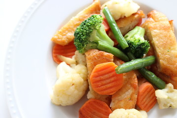 Mixed vegetable stir fried with fish cake for asian food image