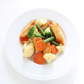 Mixed vegetable stir fried with fish cake for asian food image