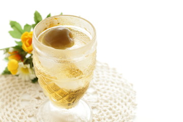 Japanese plum wine and ice cube