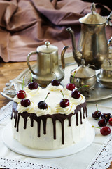 Black forest cake, Schwarzwalder Kirschtorte, Schwarzwald pie, dark chocolate and cherry 