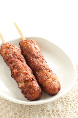 Japanese food, mince chicken grilled Yakitori Tsukune