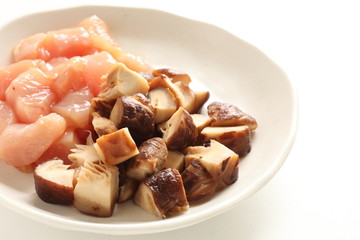 Chopped Shiitake mushroom and chicken breast meat for healthy cooking image